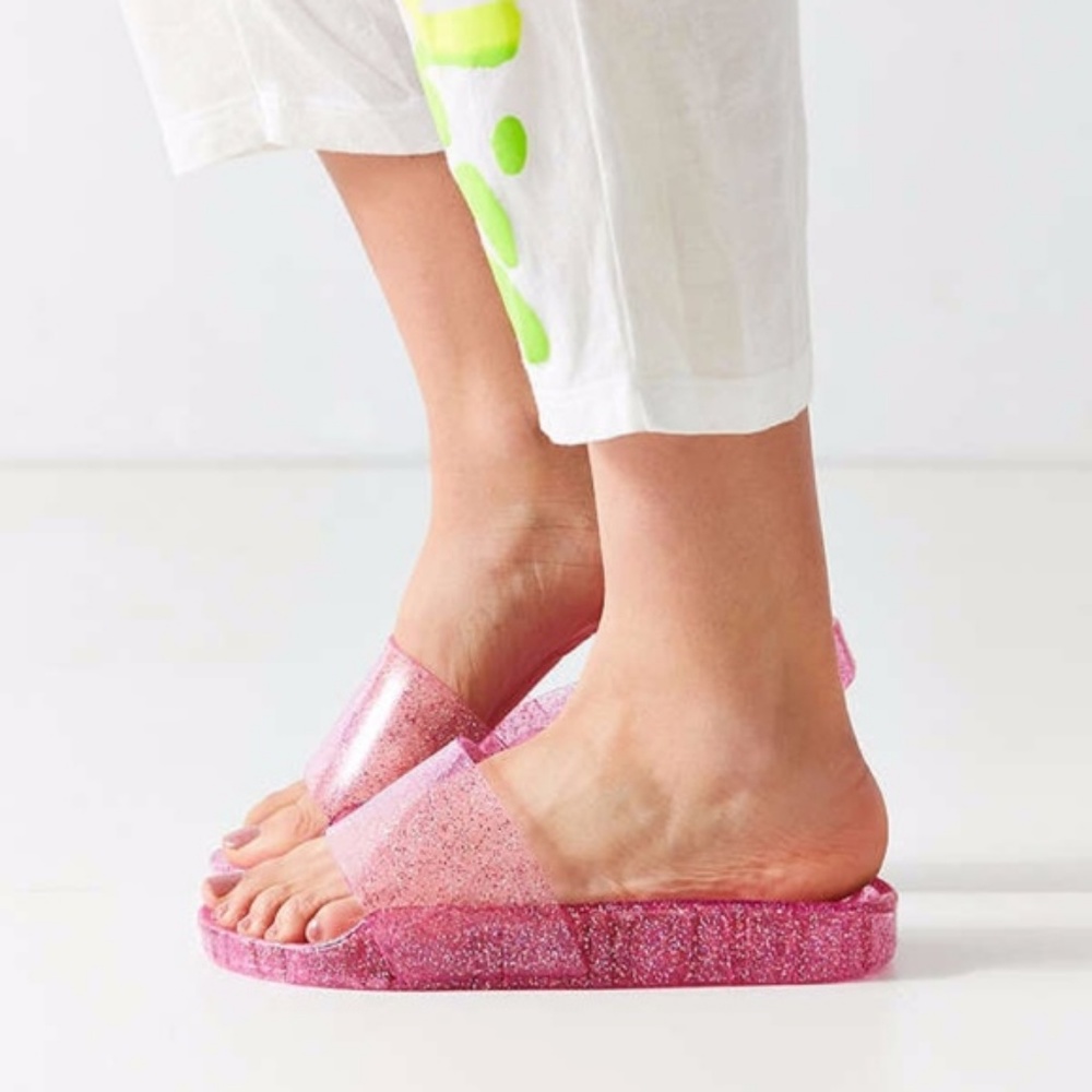 Urban Outfitters Pink Sparkle Jelly Pool Slides - Picture 3 of 3